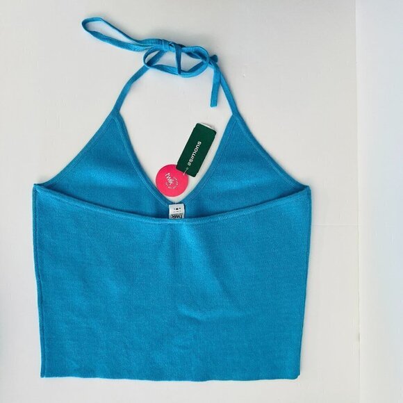 NWT Simons Twik Stripe Halter Crop Top Blue Sz L - Picture 2 of 8